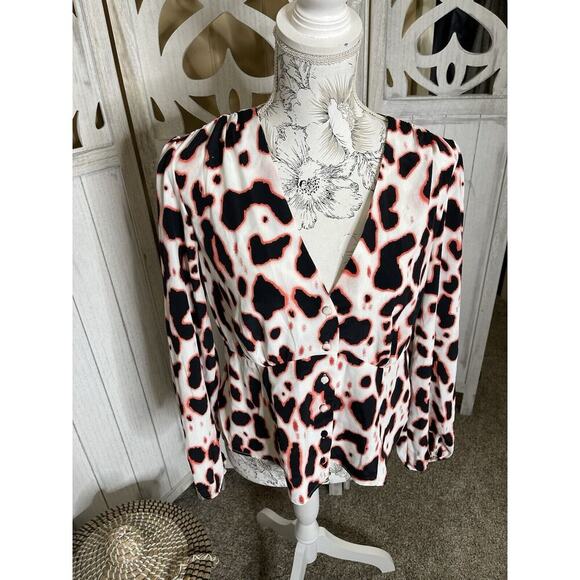 RIVER ISLAND Bright Pink Leopard Print Blouse Button Down Size US 10 UK 14 - Picture 1 of 8